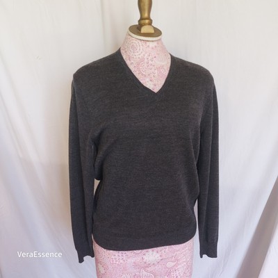 Calvin Klein Dark Gray 100% Extra Fine Merino Wool V Neck Sweater Size M