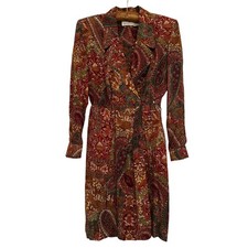Vintage 100% Silk Paisley Midi Wrap Dress Multicolor Vintage Sz 6 80s Mob Wife