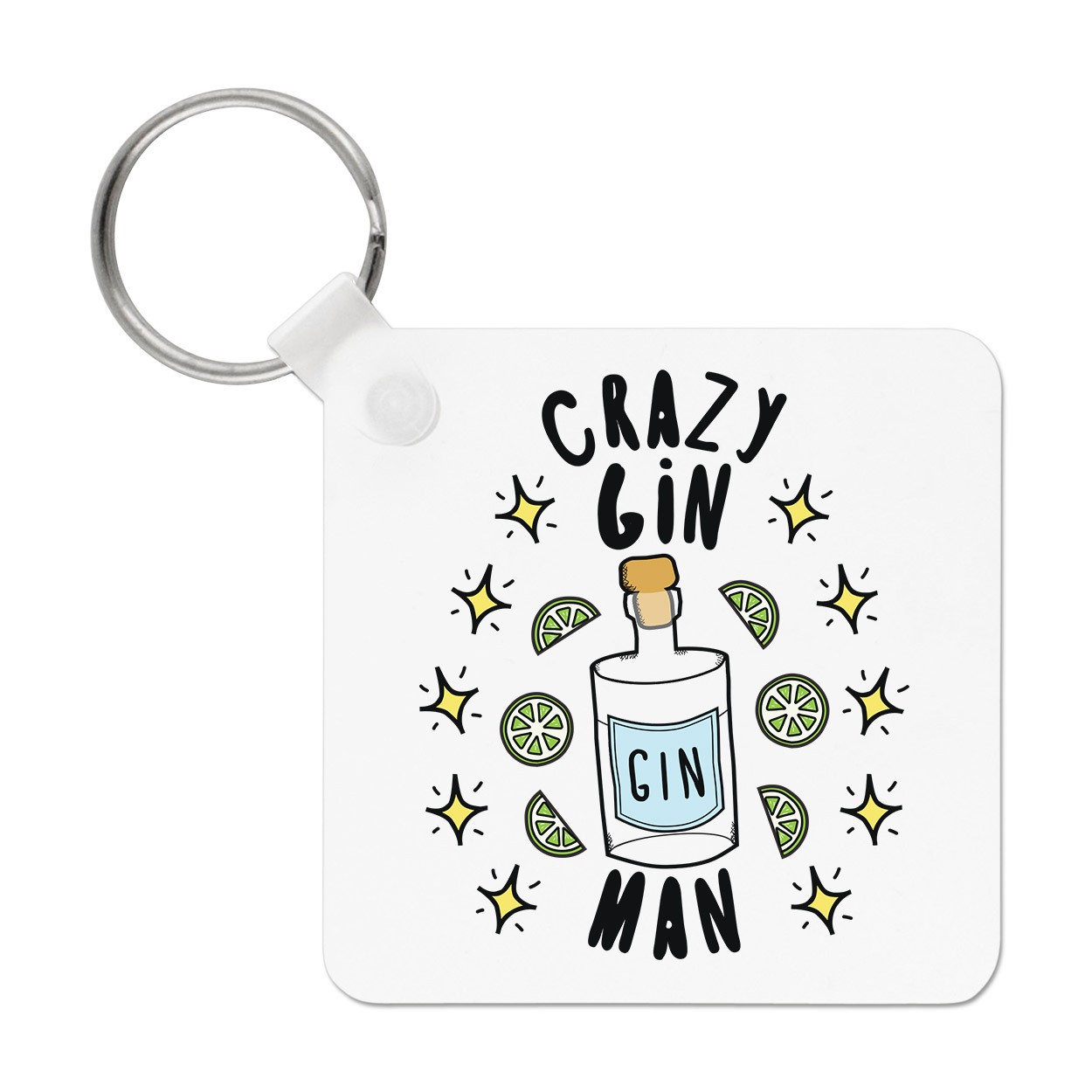Crazy Gin Man Stars Keyring Key Chain Funny Joke Drunk Alcohol And Tonic