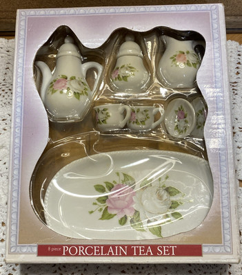 Vintage Royal Norfolk 8 piece Porcelain Tea Set Miniature Toy Doll Set Floral