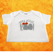 Baby Halloween Outfit 3-6M Embroidered 'My first BOO ' Ghost with Bow Bodysuit