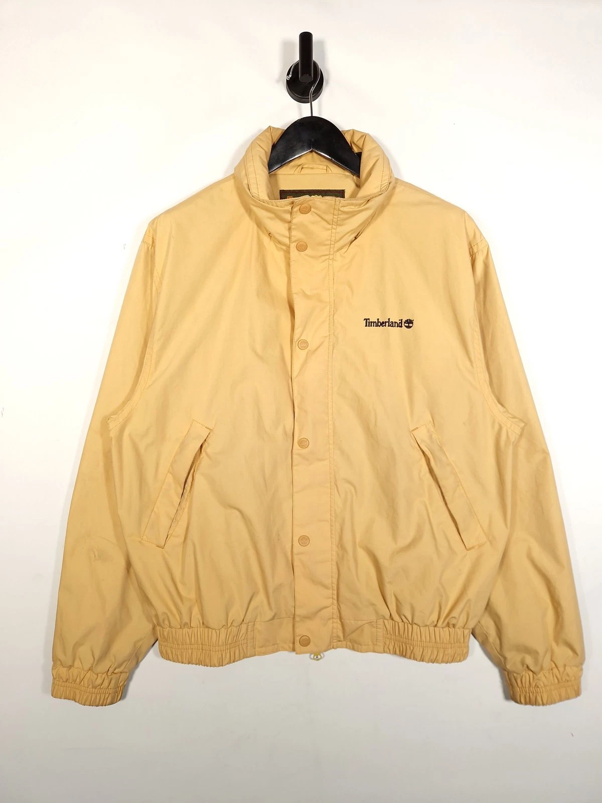90's Timberland Rain Jacket Size Medium Oversized Men's Yellow Hooded Lined Coat