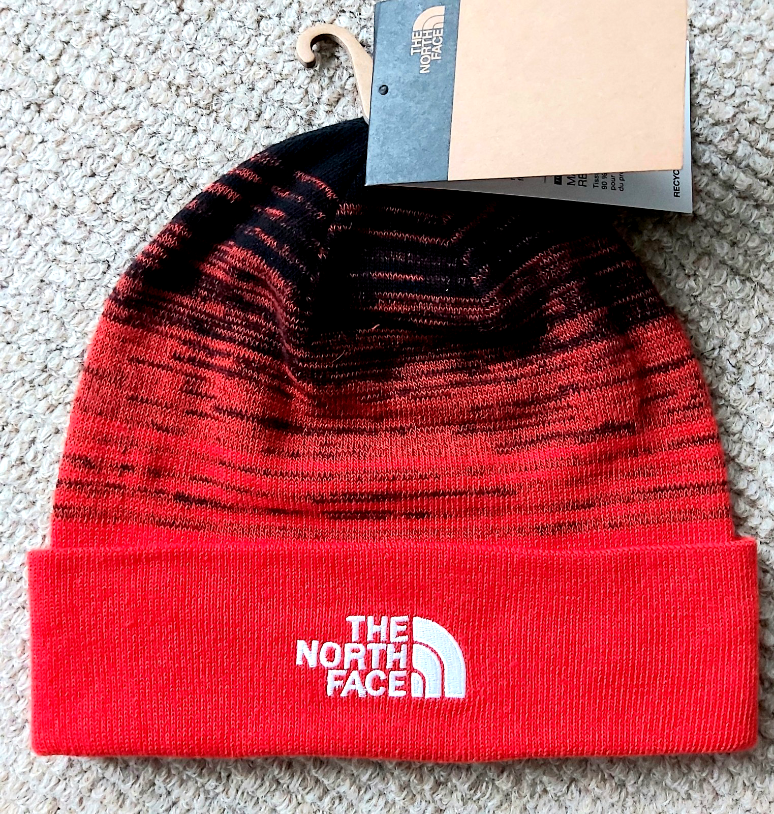 Genuine THE NORTH FACE Fiery Red / Black Cuff BEANIE Hat Unisex NFbox4