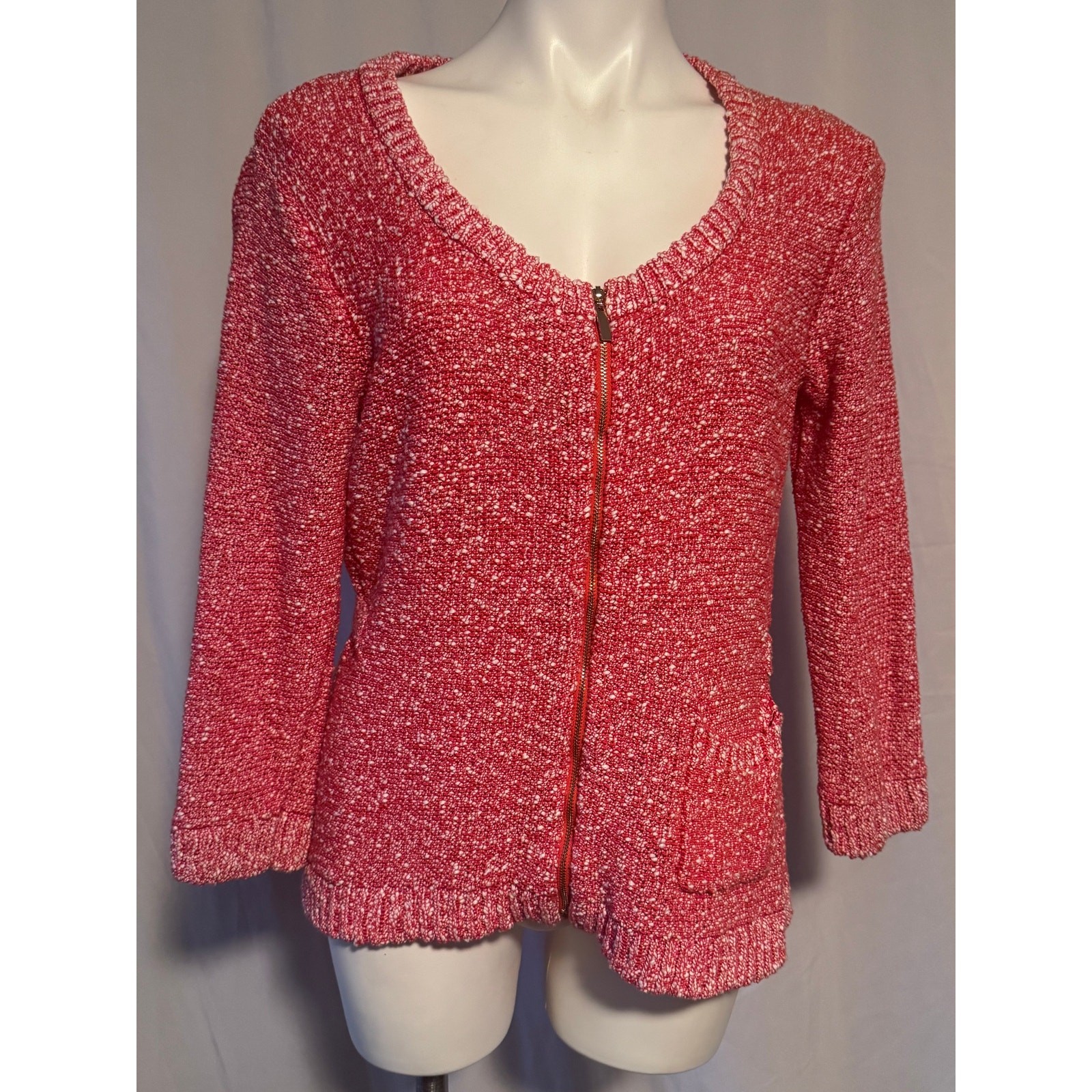 Grace Elements Red Textured Zip Front Cotton Card… - image 1