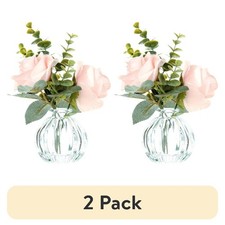  2 pack Mainstays 8 in Tabletop Faux Rose Floral Arrangement in Glass Vase