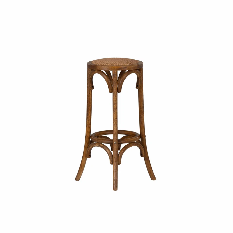 Linon Rae Round Backless Bar Stool Woven Seat in Walnut Brown Finished Wood - Image 3 of 4