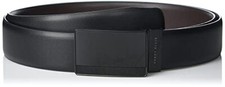 Men's Reversible Leather Belt with Black Pattern Plaque