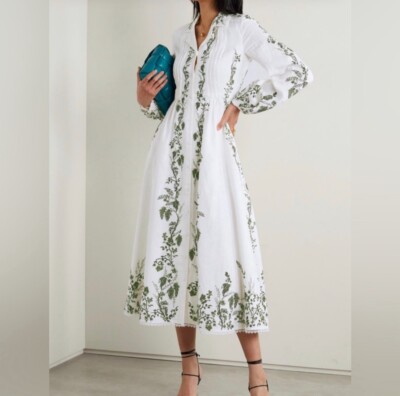 【ERDEM】コットンマキシドレス Erdem Women's White Kendrick Pintucked Floral-print Linen