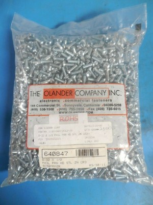 Olander Co 1160-060-3012-00 8-32 x 1/2 PHIL PAN HD STL ZN CR3 (Lot of 2500)