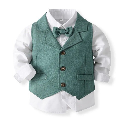 Boy Formal Suit Clothes Sets Party Dress Suit Sets Bowtie Shirt+Vest+Trouser Set - Picture 20 of 35