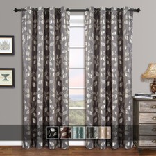 Set of 2 Panels Luxury Charlotte Grommet Jacquard Leafy Pair Window Curtains Set