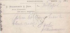 S. HOLDSWORTH & SONS ,New Wells, Wakefield. House Furnishers 1886 Memo Ref 48727