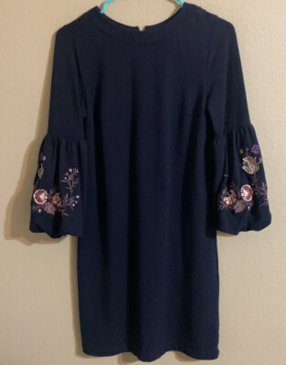 loft boho dress navy embroidered sleeve shift XS destination wedding outfit Black Concert Dress - Style:EE0164ABO 100% Cotton