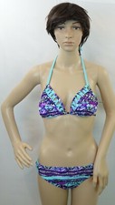 O'RAGEOUS blue/purple animal print knot detail halter top  cage side bottom, M