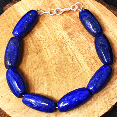 245,00 kt natürliches 7 Zoll langes blaues Lapislazuli Perlen Armband NK 08E197