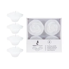 Mega Candles - Unscented 3" Floating Flower Candles - White, Set of 4