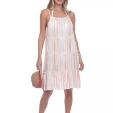Raviya Tiered Striped Cover-Up Dress Orange White S Small NWT