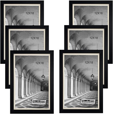 6pc Set  12 by 18 Black Distressed Poster Frames, comes w/mat  11x17 '' Posters