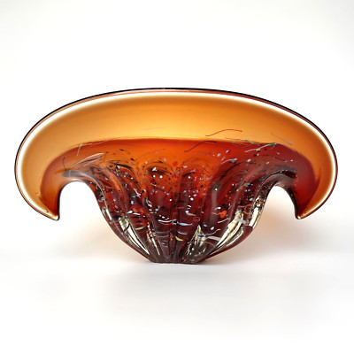 FLAVIO POLI Seguso Vetri  MCM  red Sommerso Murano Glass Geode Bowl Large