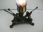 VINTAGE BRASS MILLEFLORI ART GLASS ANGEL TRUMPET TABLE LAMP. Art Deco lamp. — photo 4