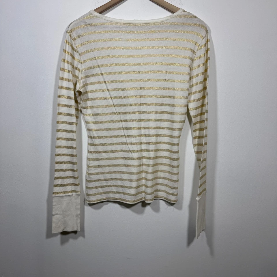 Camiseta Victoria's Secret V Shop Y2K Preppy Henley Top Para Mujer Grande Rayas Doradas Foto 3 de 4