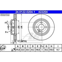 Ate 2X Bremsscheibe Vorne 2760 BelüFtet FüR Mini Mini R50 R53 R52 24.0122-0204.1