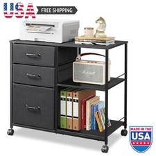3 Drawer Mobile File Cabinet Rolling Printer Stand W/ Open Storage Shelf Black