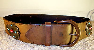 LINEA PELLE wide leather belt, bohemian, fits waist 34 1/2  display picture 1