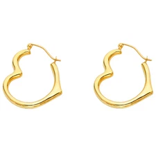 Ioka - 14K Yellow Gold Angled Hollow Heart Hinged Earrings