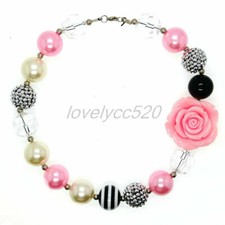Pretty Pink Flowers Chunky Gumball Beads Kids Bubblegum Fashion Women Necklace