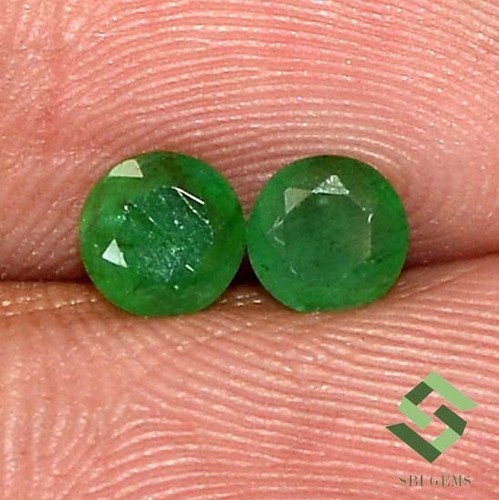 5 mm Certified Natural Emerald Round Cut Pair 0.90 CTS Unheated Loose Gemstones - Picture 3 of 6