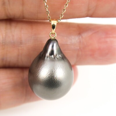 Enormous 16.2x22.5mm Genuine Tahitian Pearl Pendant, 18K Solid Gold Bail #P6217