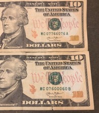 2013 2 $10 Notes 3 Digits 0,6$7 In The S# MC 07766076 A & MC 07600060 B