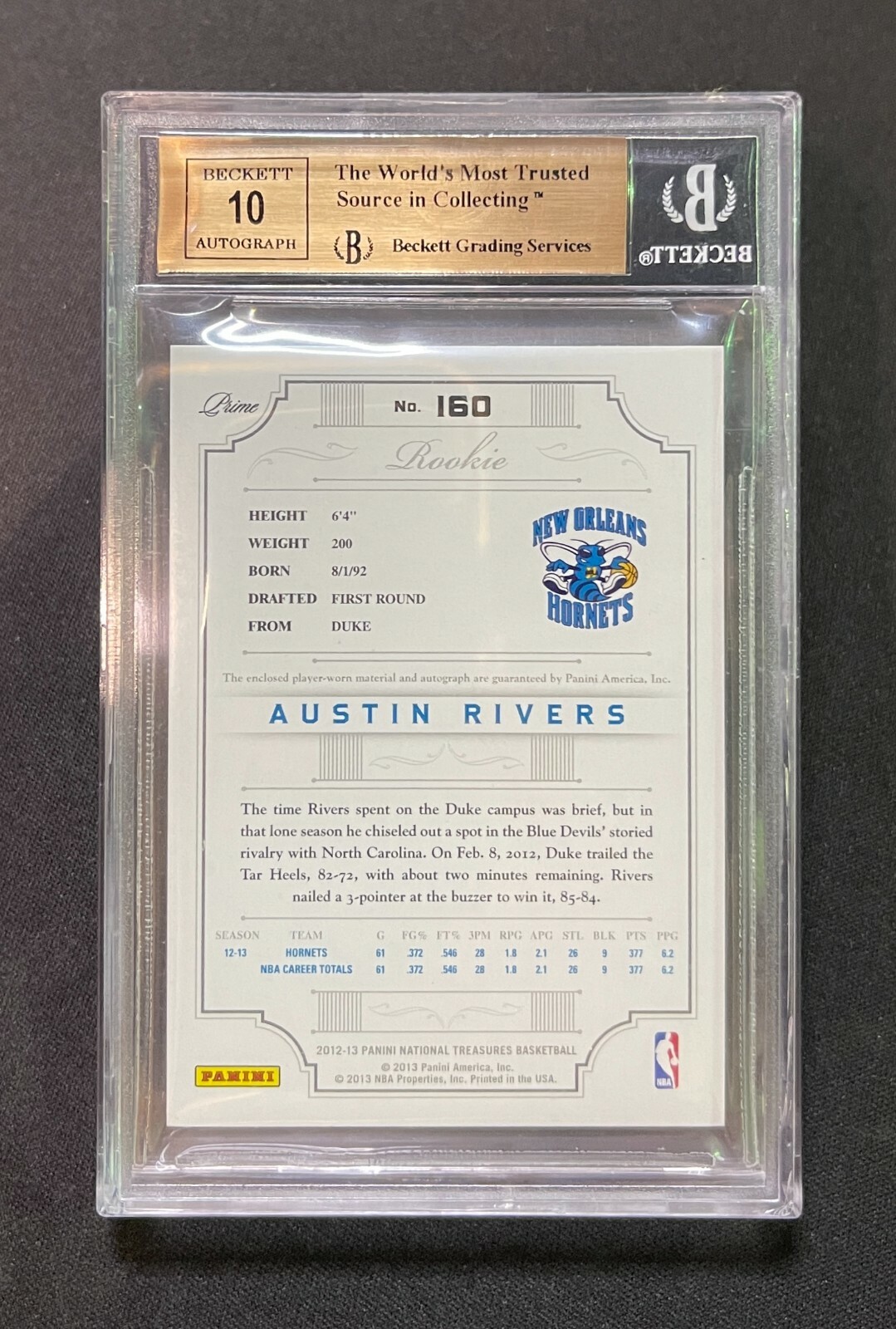 2012-13 National Treasures Austin Rivers 3 Color RPA #/199 Patch Auto BGS 9.5/10 view 2