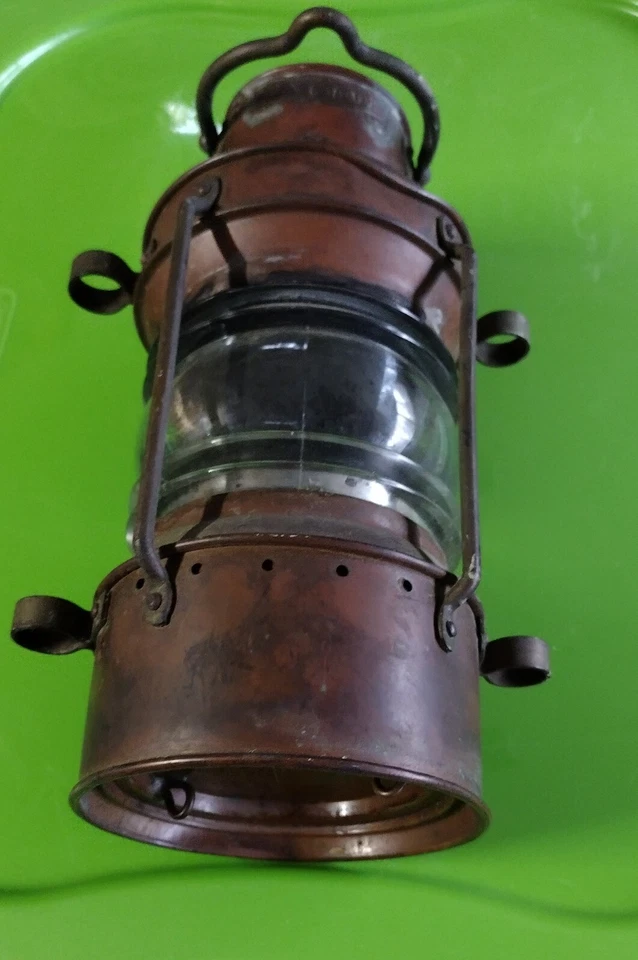 VTG LARGE Nautical Brass Copper Glass Ship Lantern Light - Image 3 of 4