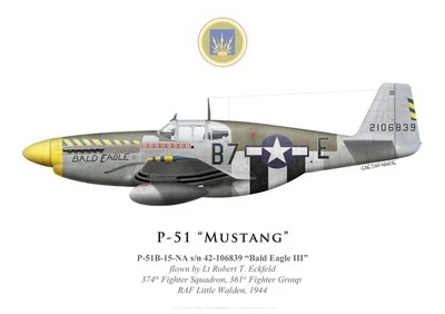 Print P-51B Mustang "Bald Eagle III"", Lt. Robert Eckfeld, 361 FG (by G. Marie)
