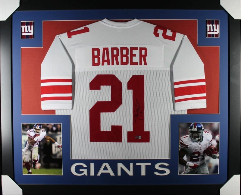NY Giants Tiki Barber signed framed jersey 35x43 COA