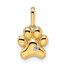 Real 14k Yellow Gold Polished 10x8.5mm Madi K CZ Paw Print Pendant Charm Animal