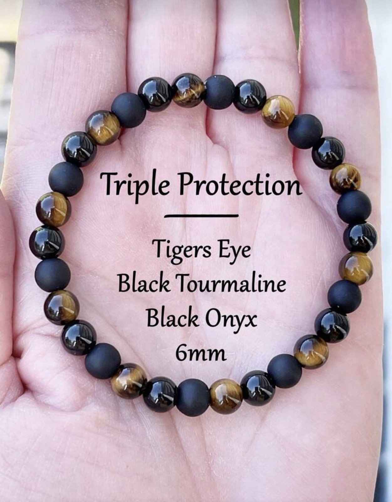 Bracelet en tourmaline noire véritable, onyx et œil de tigre de qualité supérieure pour femme