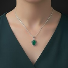 Green Emerald Pear Cut Sterling Silver 925 Pendant Necklace Jewellery Gift