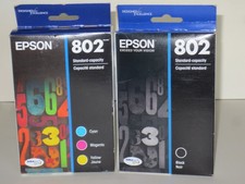 Genuine Epson 802 Yellow Cyan Magenta  Black Standard Capacity 4-Pack Ink - NEW