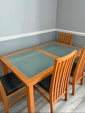 Dining Table Wood With Glass Top And 4 Chairs