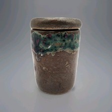 signed studio pottery Studio Pottery Lidded Jar with Twisted Rope Handle, Signed — listing 3