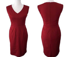 VINCE CAMUTO Biking RED V-Neck Knit Sleeveless Dress w/Textured Stripes (12) NWT