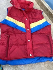 Stan’s Stuff Vtg 70s Puffer Vest Retro Red Blue Yellow DownPuffy Ski Woman’s S