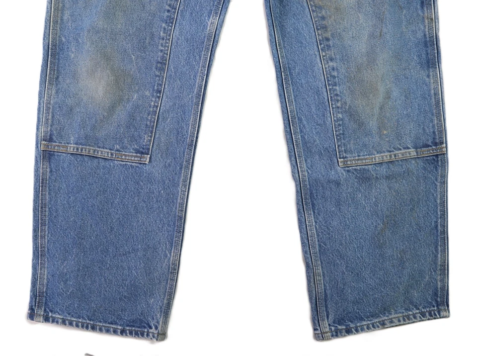 CARHARTT B73 男式 34 X 31 蓝色牛仔双膝伐木工牛仔裤裤子 — 第 2/4 张图片