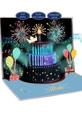 3D Pop Up Happy Birthday Cards for Men   LED Fireworks  Music with Blow The ...