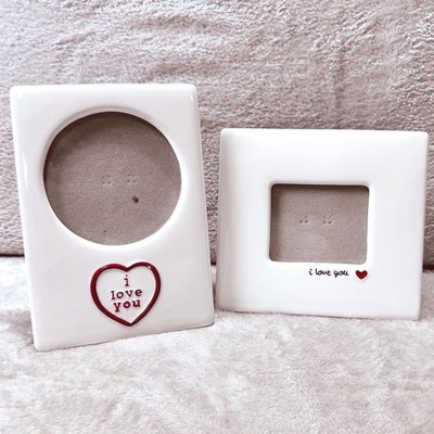 Russ White Ceramic I Love You Heart Love Picture Frames Set of 2 Romantic Decor