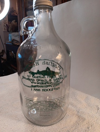 Dogfish Head Beer Clear Glass Growler Green Logo 64 Oz Rehoboth Beach Delaware - Picture 3 of 6