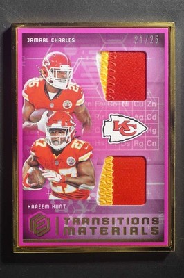 2018 Panini Elements Charles/Kareem Hunt Transitions Gold Dual Patch /25 DV385